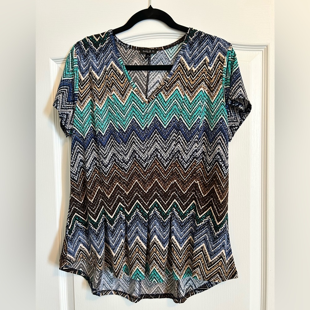Sami & Jo Petite Zigzag Top - Teal, Gray, Black